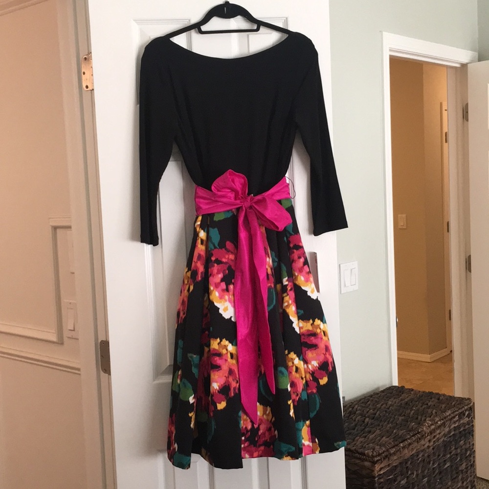 Eliza J Black Floral Fit & Flare Dress